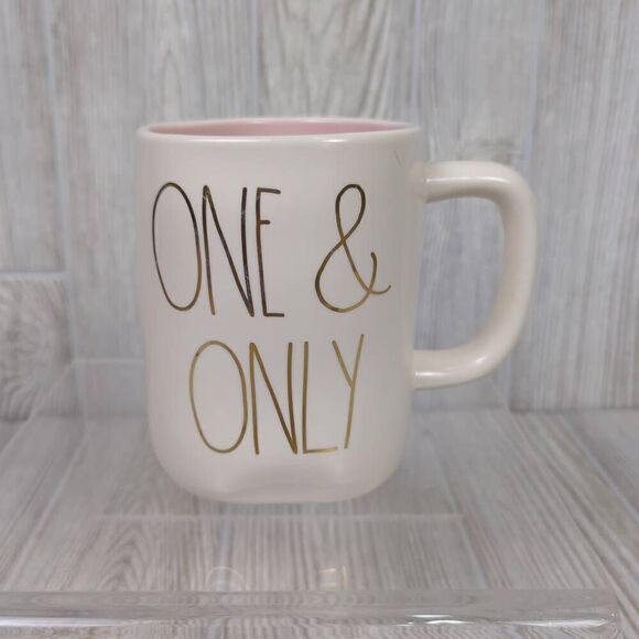 Rae Dunn Gold Leaf One and Only Artisan Collection Cream and Pink Mug Coffee Tea - Picture 1 of 7
